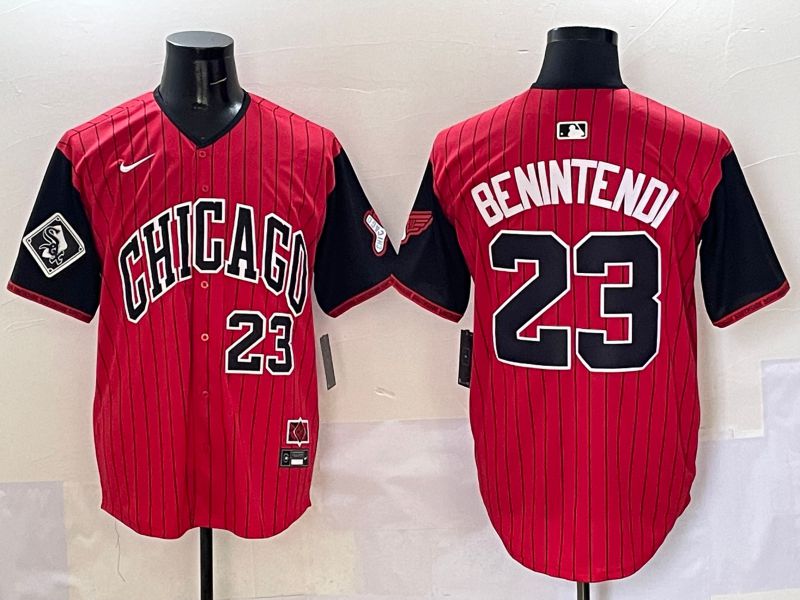 Men Chicago White Sox 23 Benintendi Red Stripe Joint Name Nike 2025 MLB Jersey style 23